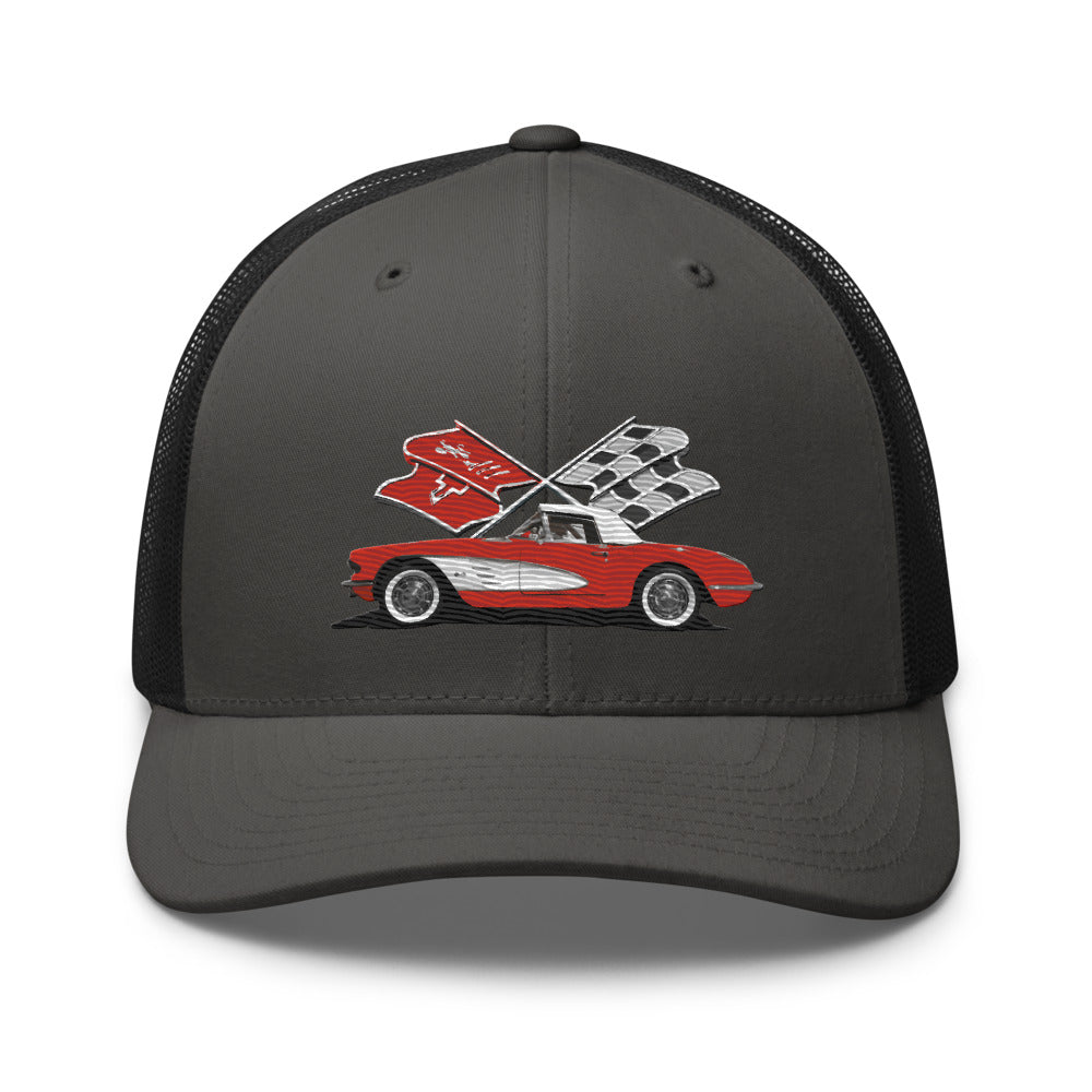 Red Corvette C1 Antique Classic Car owner gift Trucker Cap snapback hat