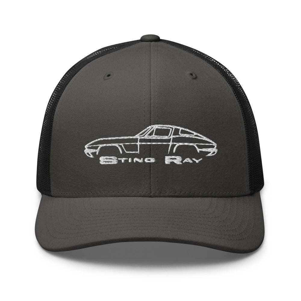 1963 Corvette Sting Ray Silhouette Embroidered Classic Car Trucker Cap Snapback Hat