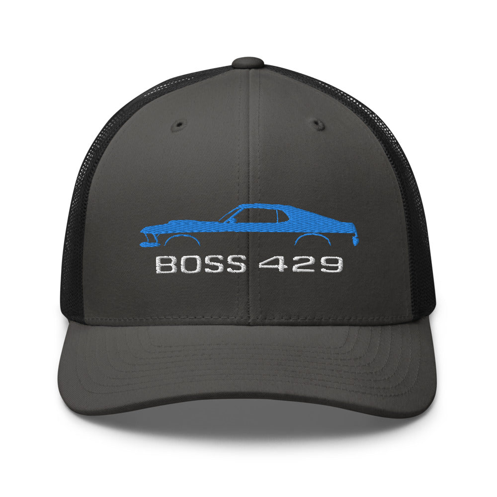 1969 Boss 429 Stang Blue Muscle Car Owners Drivers Custom Embroidered Trucker Cap Snapback Hat