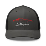 Red C3 Corvette Sports Car Stingray Silhouette 3rd Gen Vette Driver Custom Embroidered Trucker Cap Snapback Hat