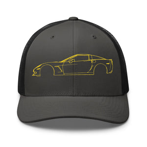 Yellow Vette C6 Sports Car Trucker Cap