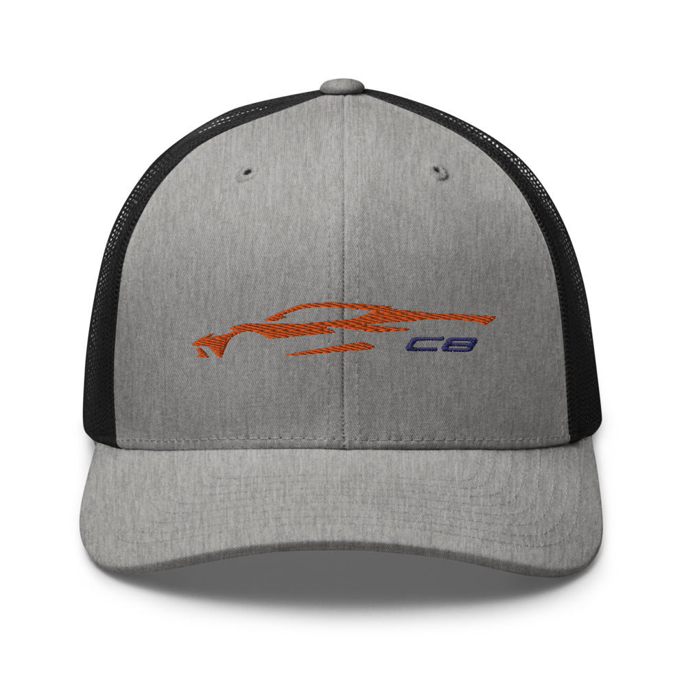 2023 Sports Car Amplify Orange C8 Next Gen Silhouette 8th Generation Mid Engine Vette Trucker Cap Snapback hat