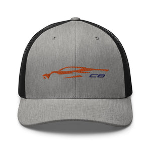 2023 Sports Car Amplify Orange C8 Next Gen Silhouette 8th Generation Mid Engine Vette Trucker Cap Snapback hat