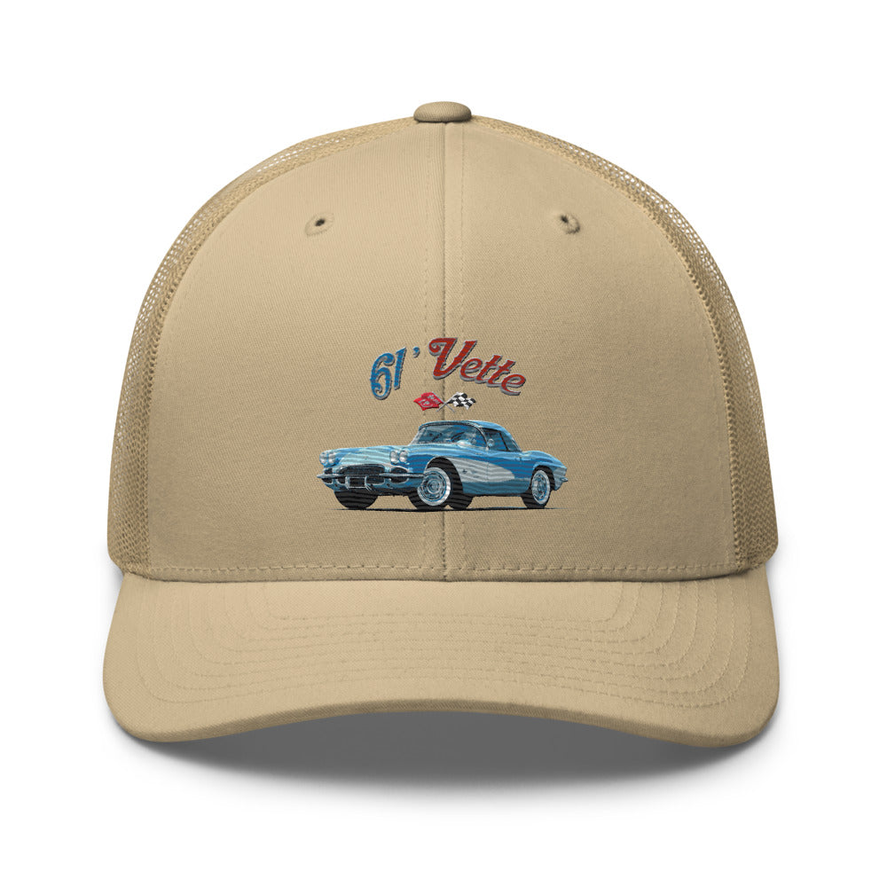 1961 Corvette C1 Jewel Blue 61 Vette Owner Classic Car embroidered Trucker Cap Snapback Hat