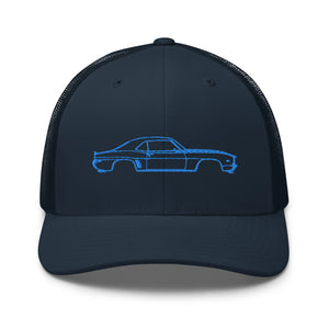 First Generation Chevy Camaro Blue Lines Custom Classic Car Club Muscle Cars Trucker Cap Snapback Hat