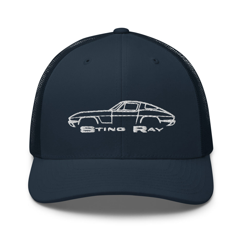 1963 Corvette Sting Ray Silhouette Embroidered Classic Car Trucker Cap Snapback Hat