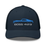 1969 Boss 429 Stang Blue Muscle Car Owners Drivers Custom Embroidered Trucker Cap Snapback Hat