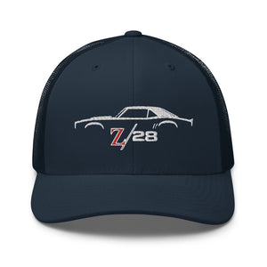 First Gen 1967 1968 1969 Chevy Camaro Z28 Outline Silhouette Embroidered hat for Classic Car Owners Trucker Cap