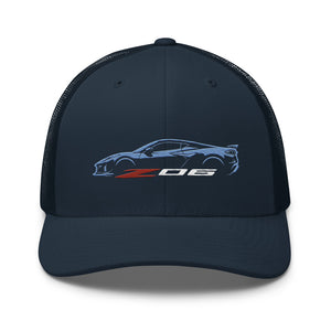 2024 2025 Corvette C8 Z06 Rapid Blue Silhouette 8th Generation Vette Drivers Custom Trucker Cap Snapback Hat