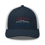 1967 Chevy Camaro SS RS Outline American Muscle Car Owner Patriotic Theme Trucker Cap Snapback Hat