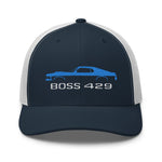 1969 Boss 429 Stang Blue Muscle Car Owners Drivers Custom Embroidered Trucker Cap Snapback Hat