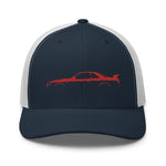 Japan Car Culture 90s JDM R34 GTR Outline Silhouette Japanese Monster Red GT-R Embroidered Trucker Cap Snapback Hat