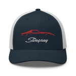 Red C3 Corvette Sports Car Stingray Silhouette 3rd Gen Vette Driver Custom Embroidered Trucker Cap Snapback Hat