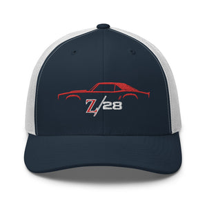 First Gen 1967 1968 1969 Chevy Camaro Z28 Red Outline Silhouette Embroidered hat for Classic Car Owners Trucker Cap Snapback