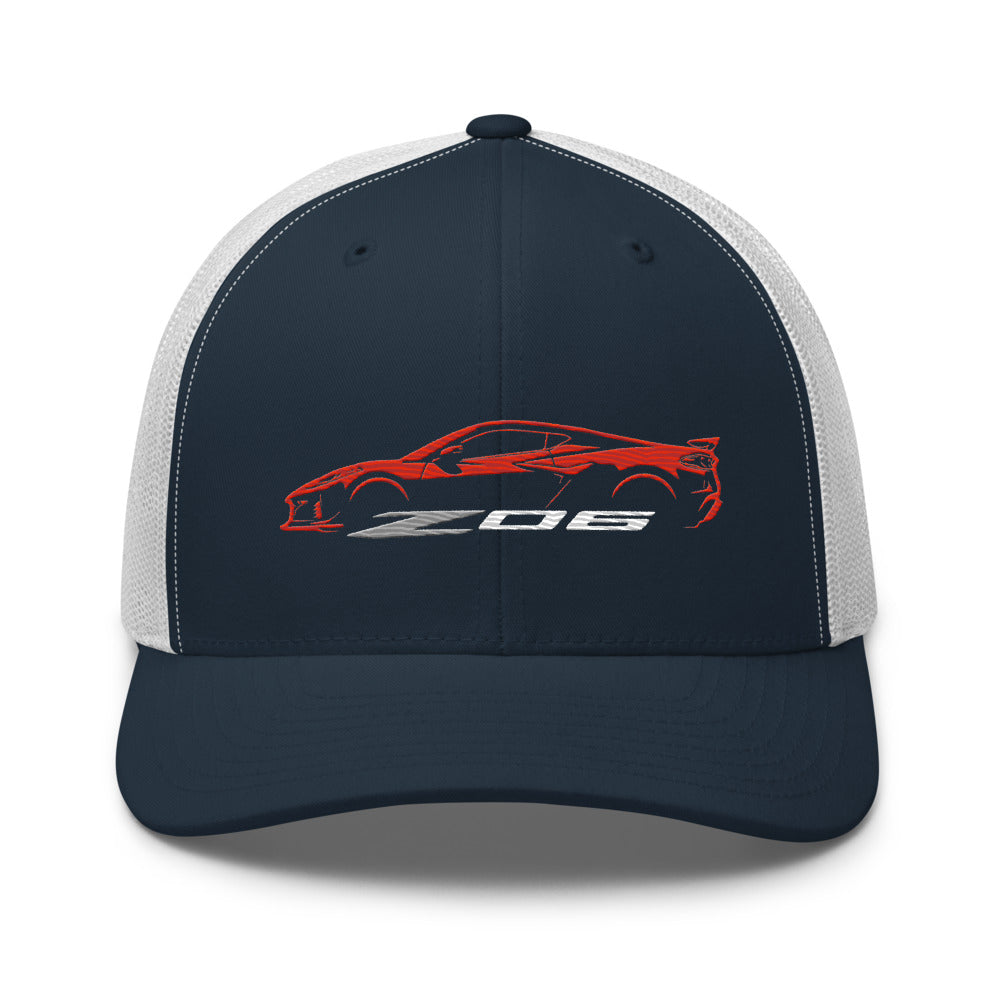 2024 2025 Corvette C8 Z06 Torch Red Silhouette 8th Generation Vette Drivers Custom Trucker Cap Snapback Hat