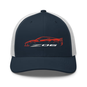 2024 2025 Corvette C8 Z06 Torch Red Silhouette 8th Generation Vette Drivers Custom Trucker Cap Snapback Hat
