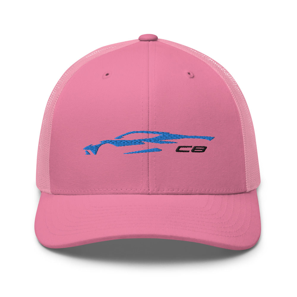 2023 Sports Car Rapid Blue C8 Next Gen Outline 8th Generation Mid Engine Vette Trucker Cap Snapback Hat