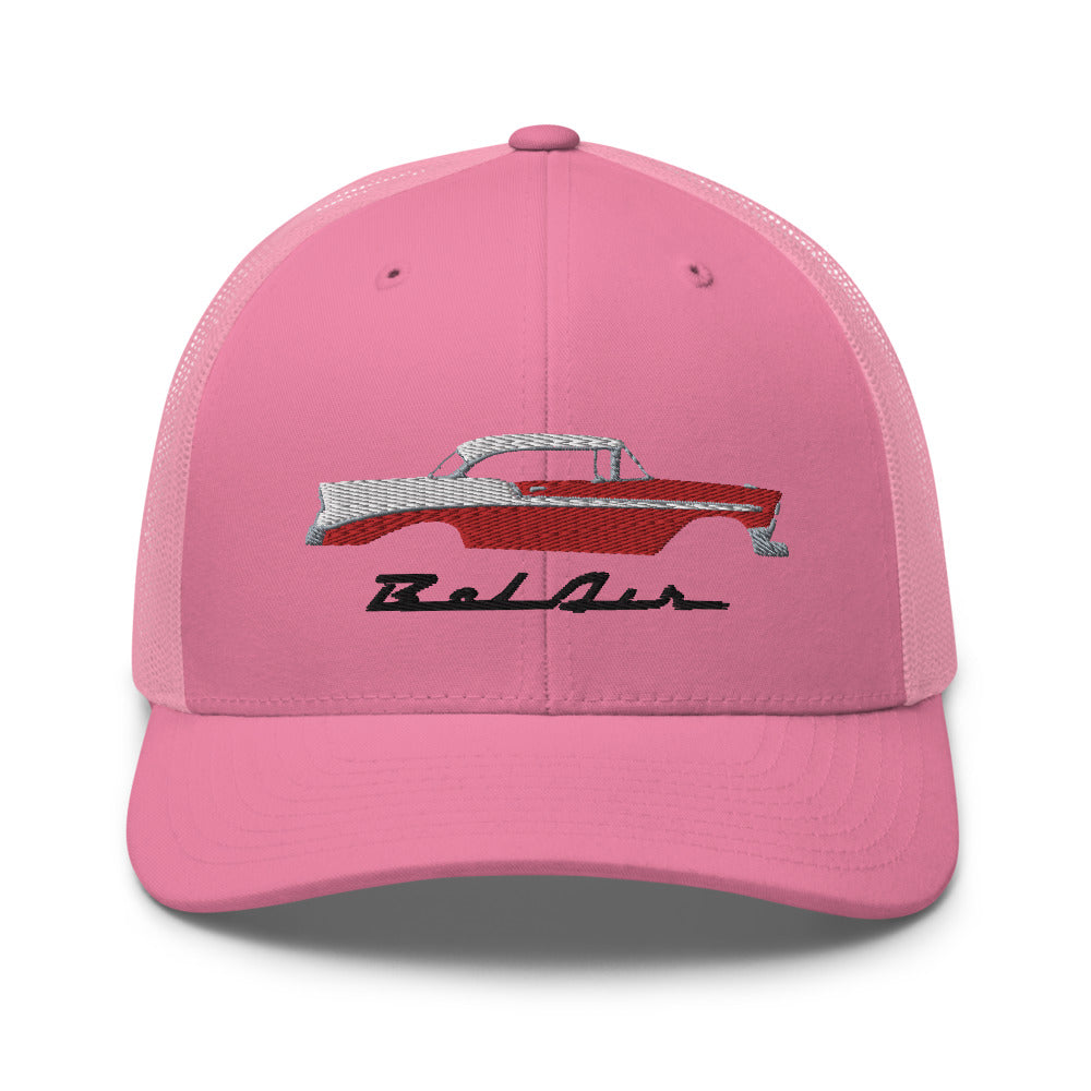 1956 Chevy Bel Air Red Antique Car Collector Cars 56 Belair Embroidered Trucker Cap Snapback Hat