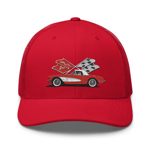 Red Corvette C1 Antique Classic Car owner gift Trucker Cap snapback hat