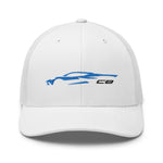 2023 Sports Car Rapid Blue C8 Next Gen Outline 8th Generation Mid Engine Vette Trucker Cap Snapback Hat