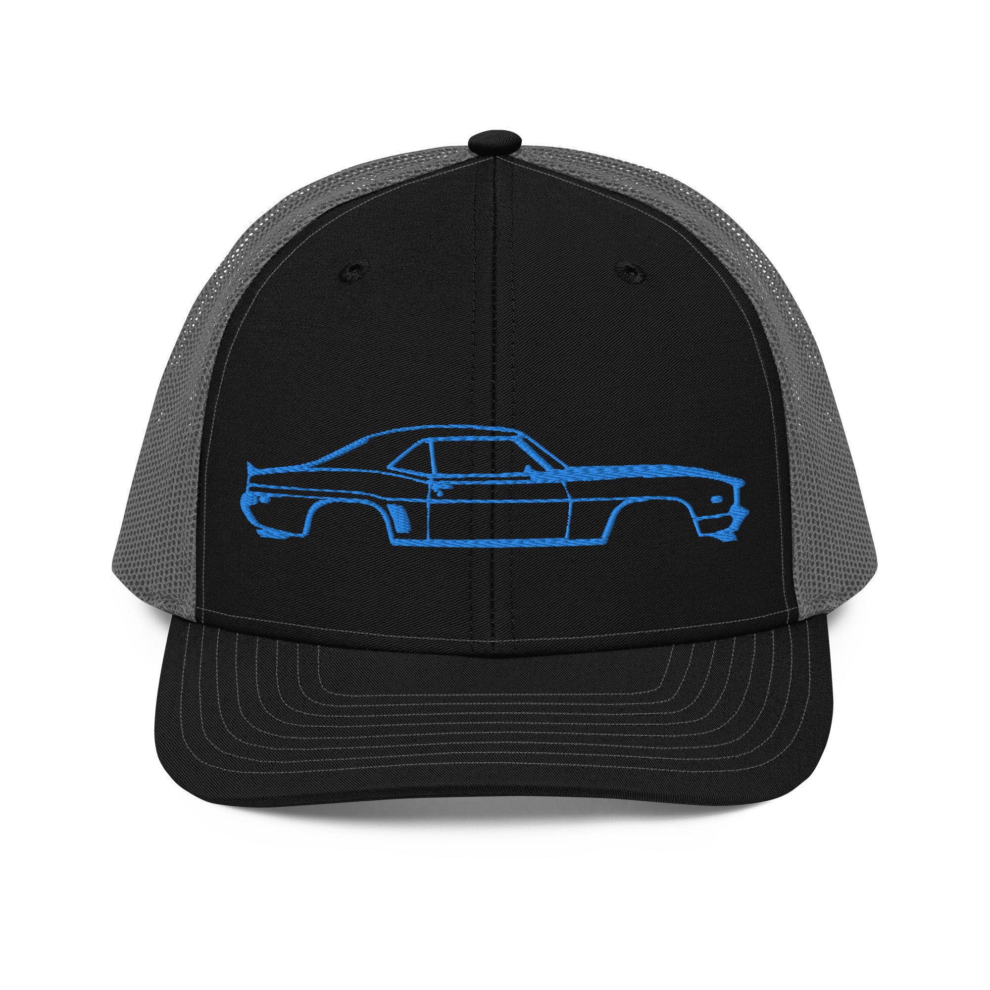 First Generation Chevy Camaro Blue Lines Custom Classic Car Club Muscle Cars Mesh Back Trucker Hat Snapback