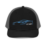 2024 Corvette C8 hat for Vette Drivers Rapid Blue Minimalist Silhouette mesh back trucker Cap