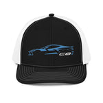 2024 Corvette C8 hat for Vette Drivers Rapid Blue Minimalist Silhouette mesh back trucker Cap