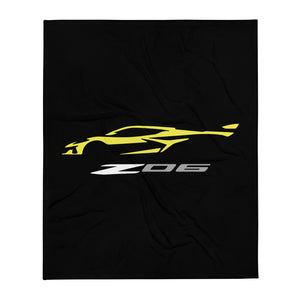 2023 Corvette Z06 C8 Accelerate Yellow Vette Silhouette Throw Blanket
