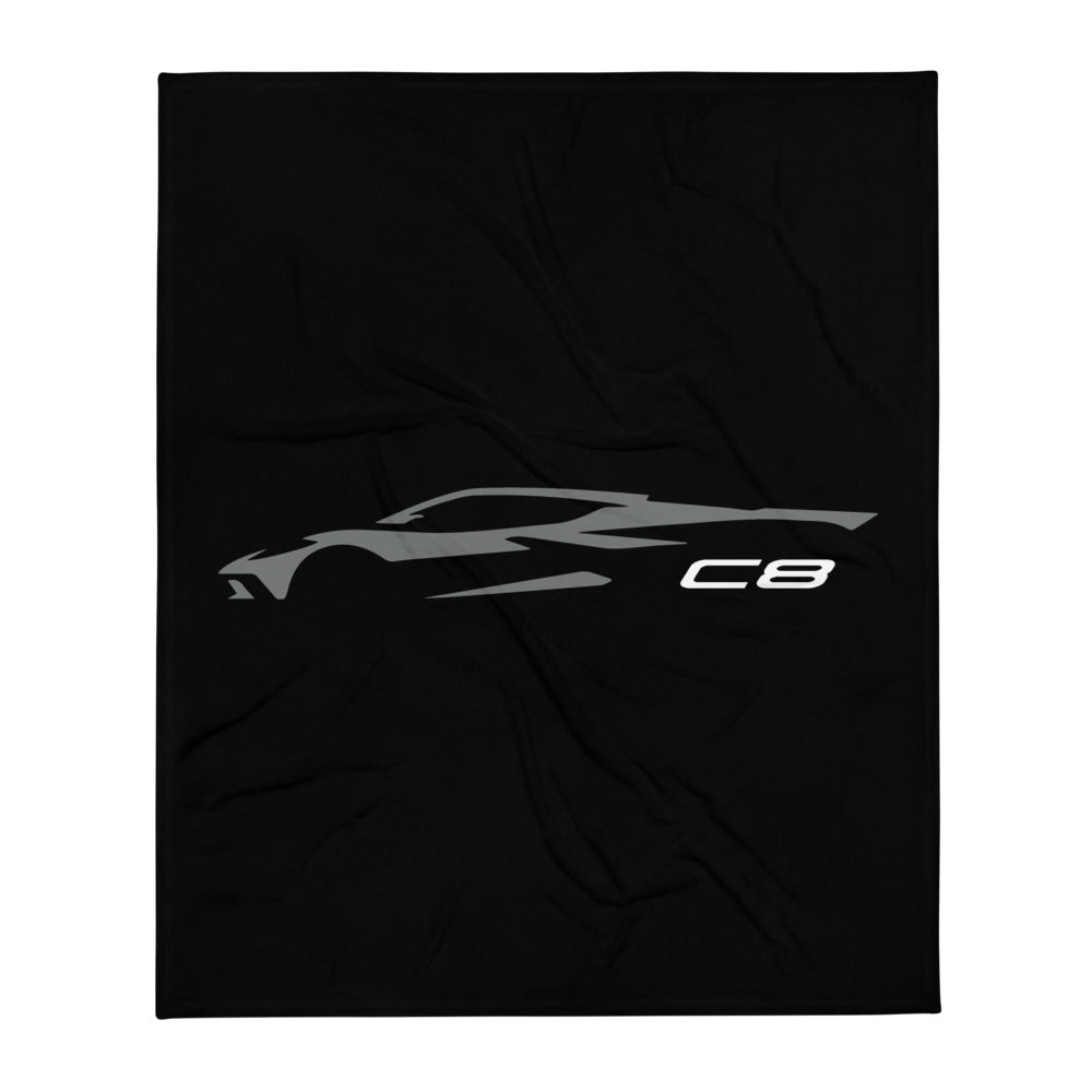 2023 Corvette C8 Silhouette Hypersonic Gray Vette Drivers Custom Throw Blanket