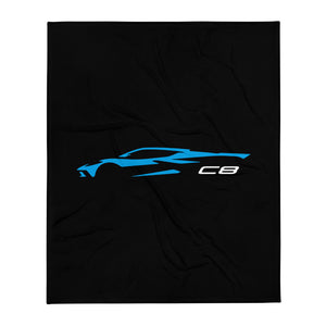 2023 Corvette C8 Silhouette Rapid Blue Vette Drivers Custom Throw Blanket