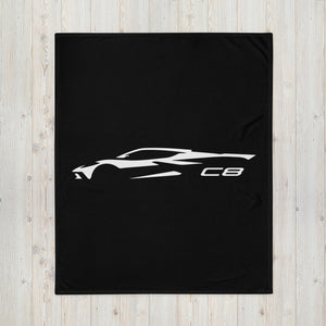 2023 Corvette C8 Silhouette Arctic White Vette Drivers Custom Throw Blanket
