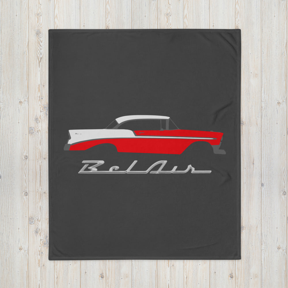 1956 Chevy Bel Air Red Antique Car Collector Cars 56 Belair Throw Blanket