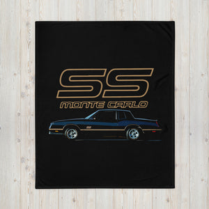 1988 Chevy Monte Carlo SS Black and Gold Classic car Emblem Throw Blanket
