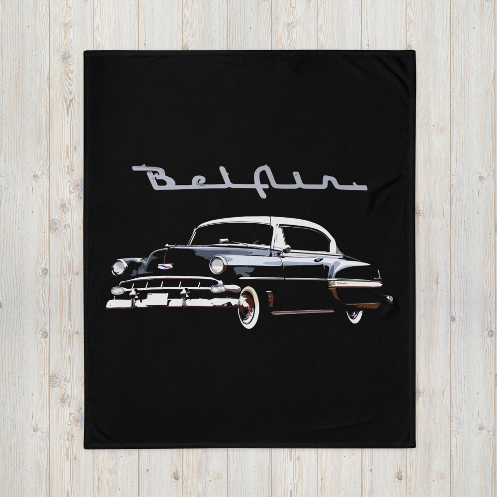 1954 Chevy Bel Air Black Antique Car Collector Cars Throw Blanket