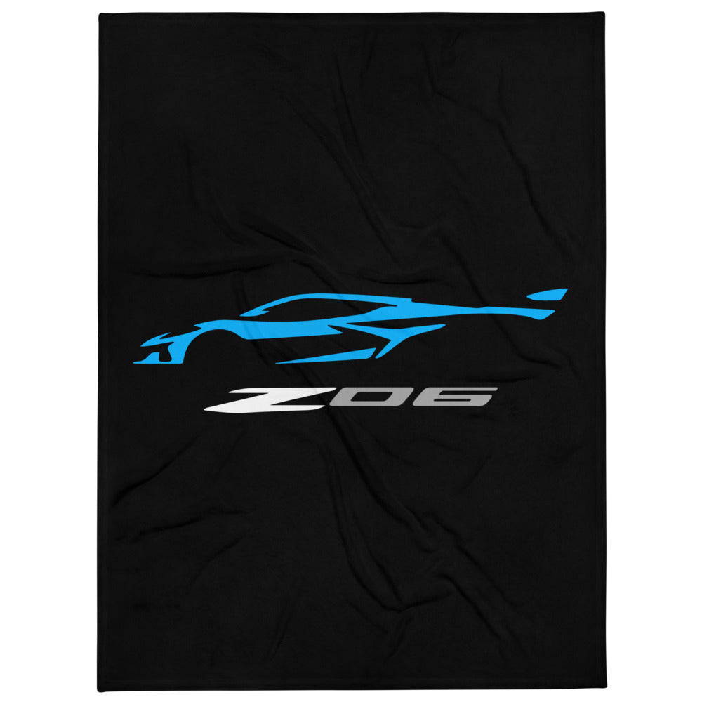 2023 Corvette Z06 C8 Rapid Blue Vette Silhouette Throw Blanket