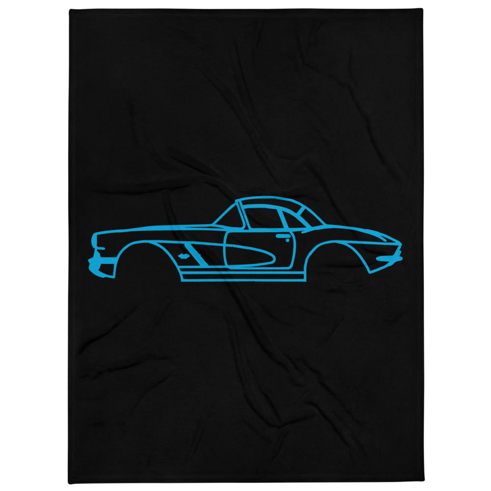 1961 Corvette Jewel Blue Lines Antique Collector Car Custom Throw Blanket