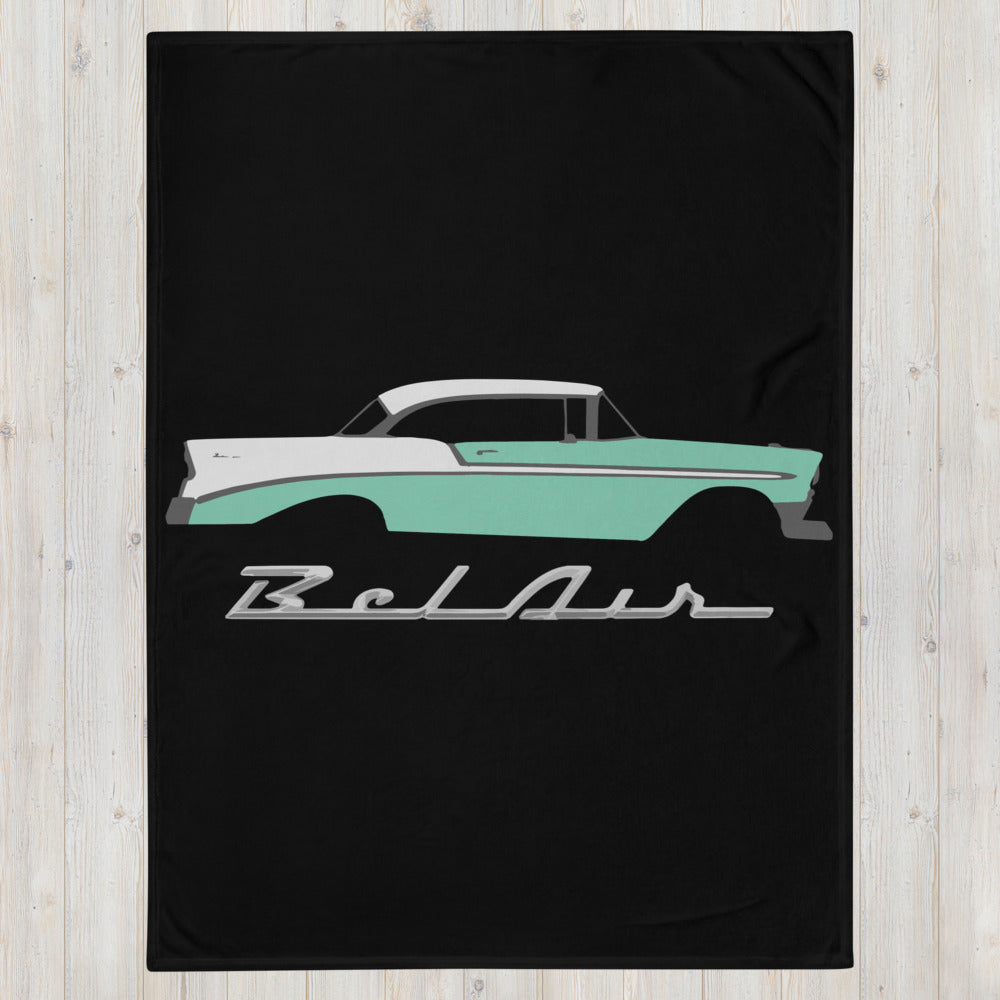 1956 Chevy Bel Air Pinecrest Green and Ivory Antique Car Collector Cars 56 Belair Throw Blanket