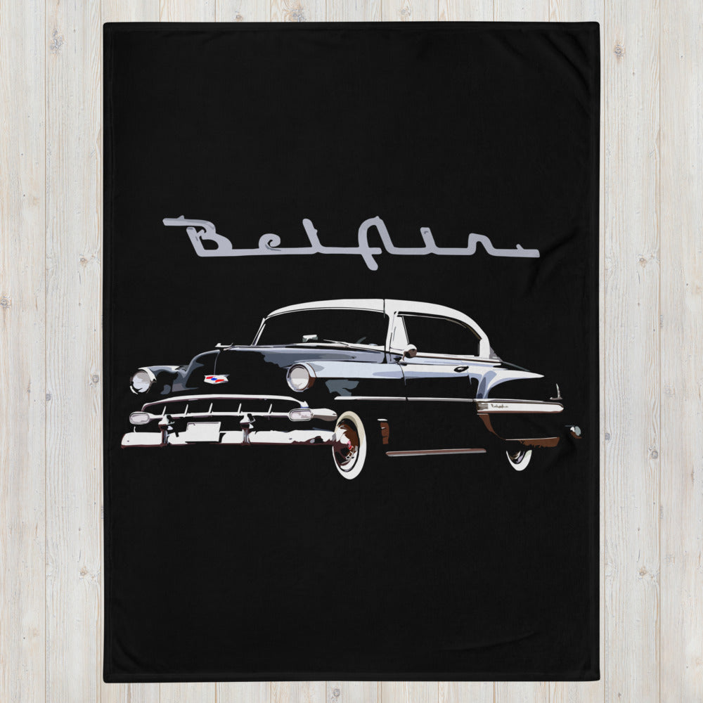 1954 Chevy Bel Air Black Antique Car Collector Cars Throw Blanket