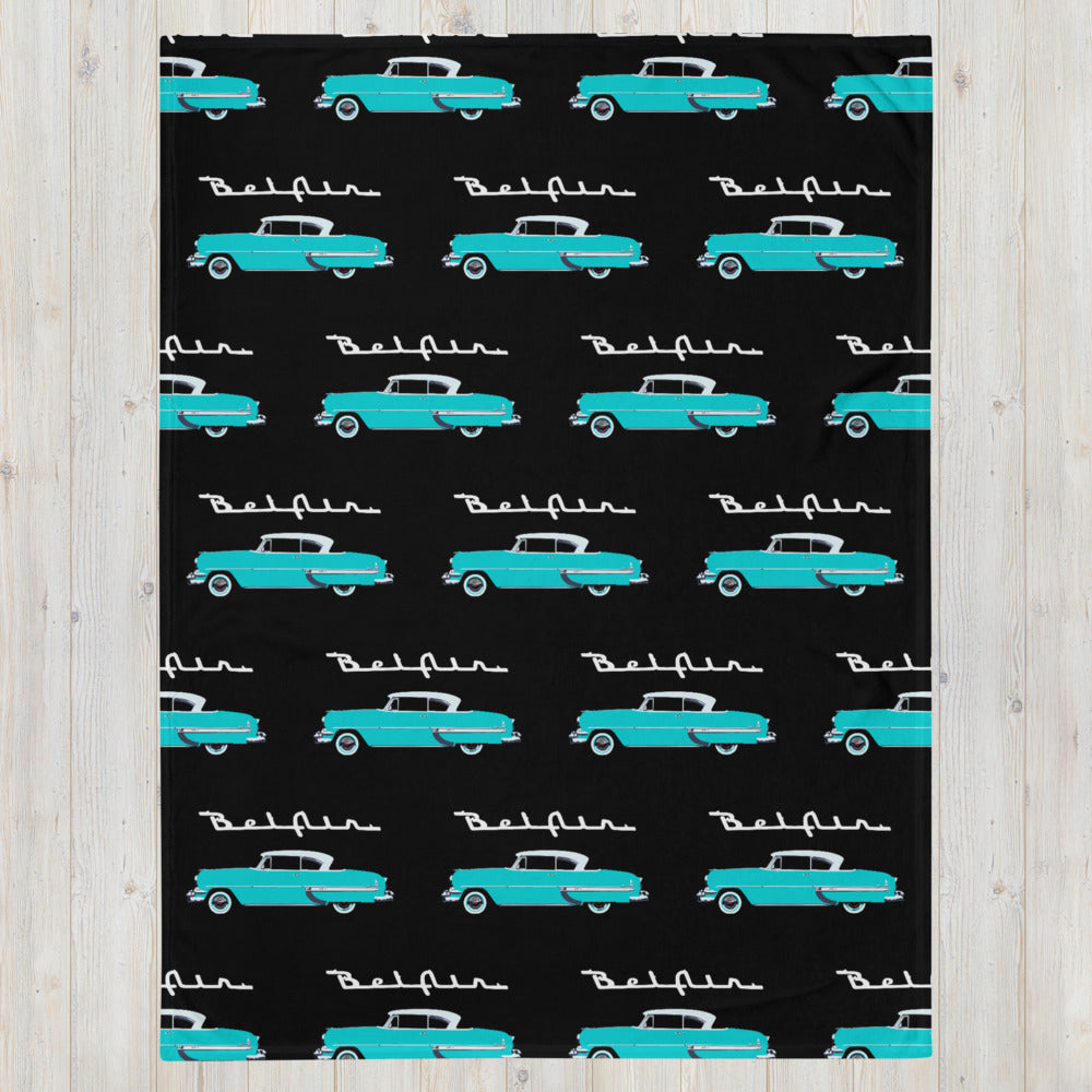 1954 Chevy Bel Air Turquoise Antique Classic Car Collector Cars Throw Blanket