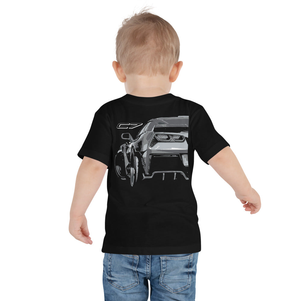Custom Corvette C7 Art Front and Rear View 7th Gen Vetter Drivers Toddler Short Sleeve Tee