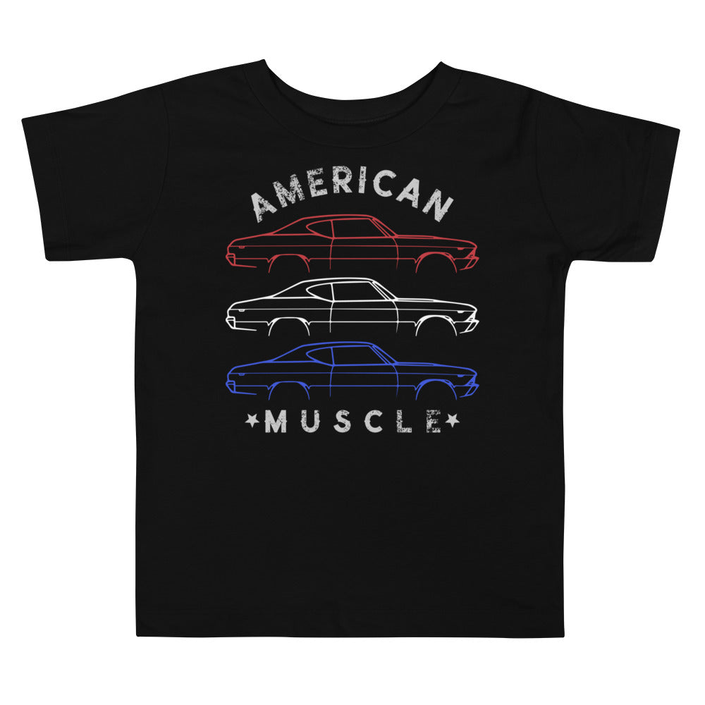 1969 Chevelle SS Outline Patriotic Colors American Muscle Car Toddler Short Sleeve Tee