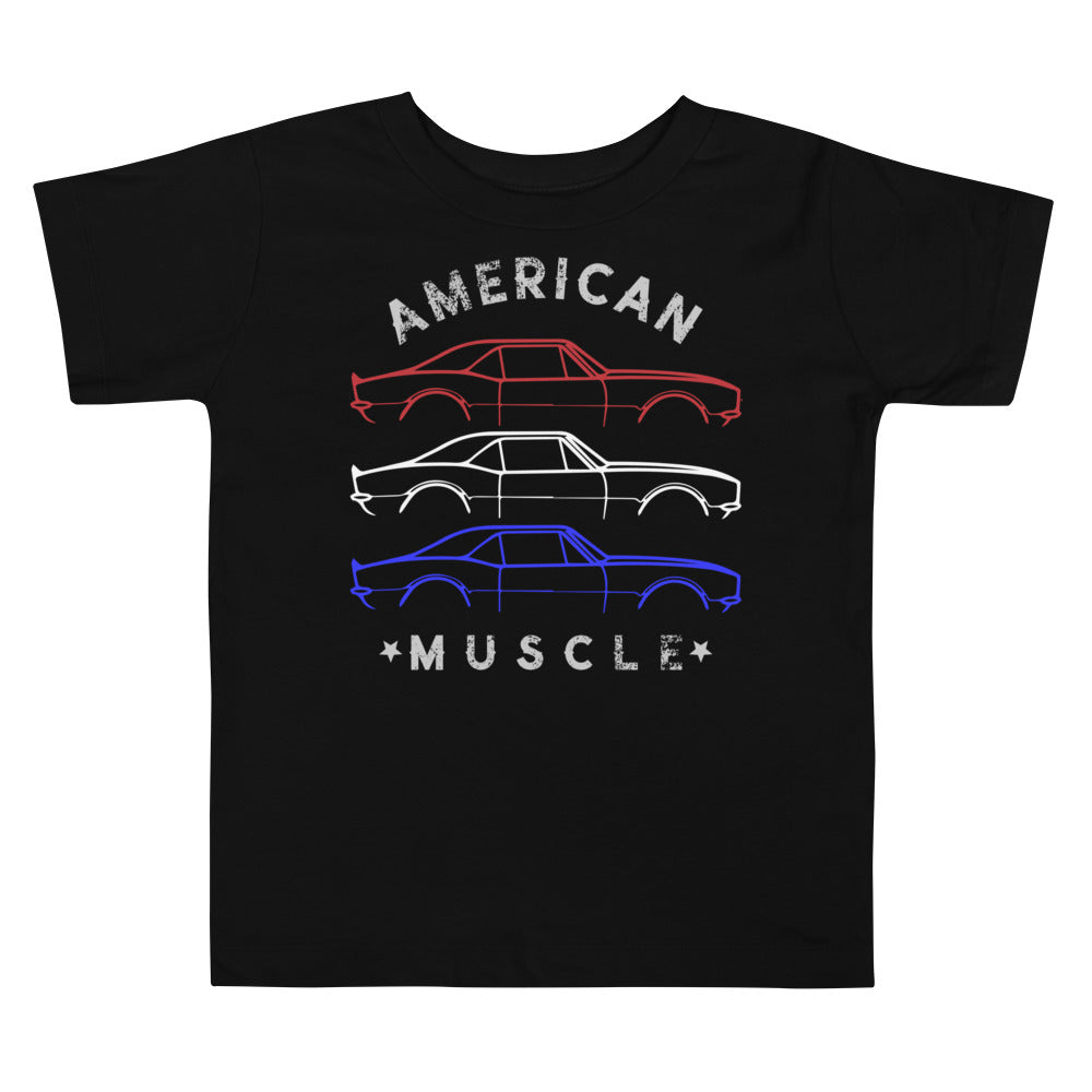 1967 Chevy Camaro SS RS Outline American Muscle Car Owner Patriotic Theme Toddler Short Sleeve Tee