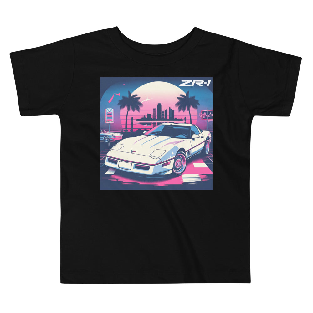Miami Nights C4 ZR1 Corvette Retro Aesthetic Vette Graphic Toddler Short Sleeve Tee
