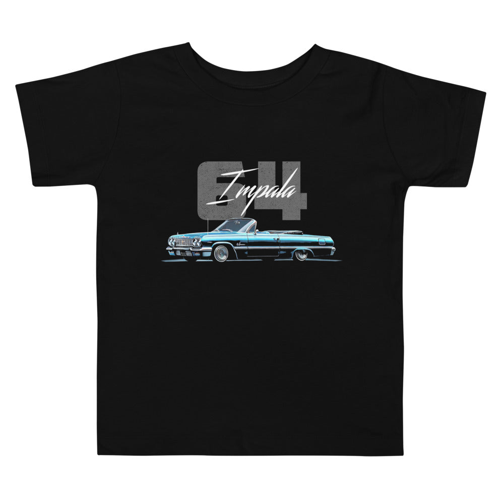 1964 Chevy Impala Blue 2 Door Convertible Lowrider Classic Car Toddler Short Sleeve Tee