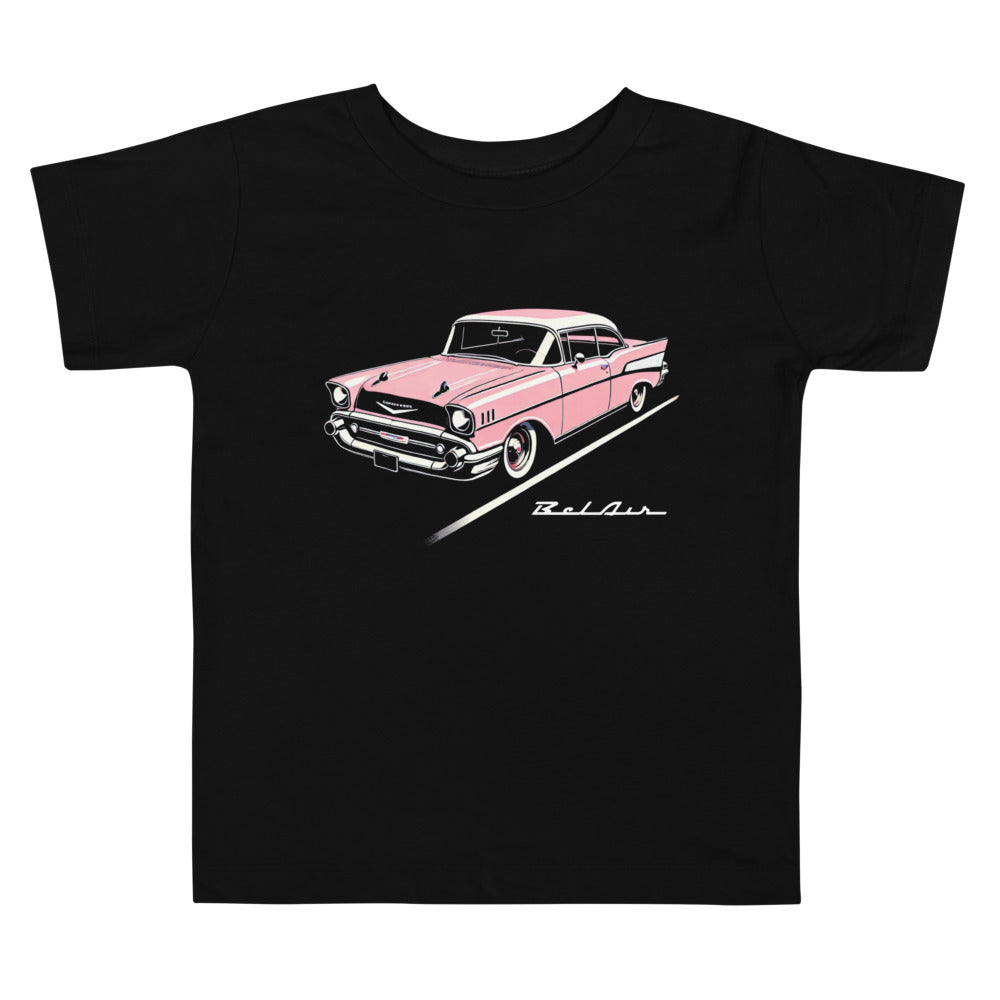 Pink 1957 Bel Air Graphic tshirt for Little Chevy Classic Car Lovers Toddler Tee