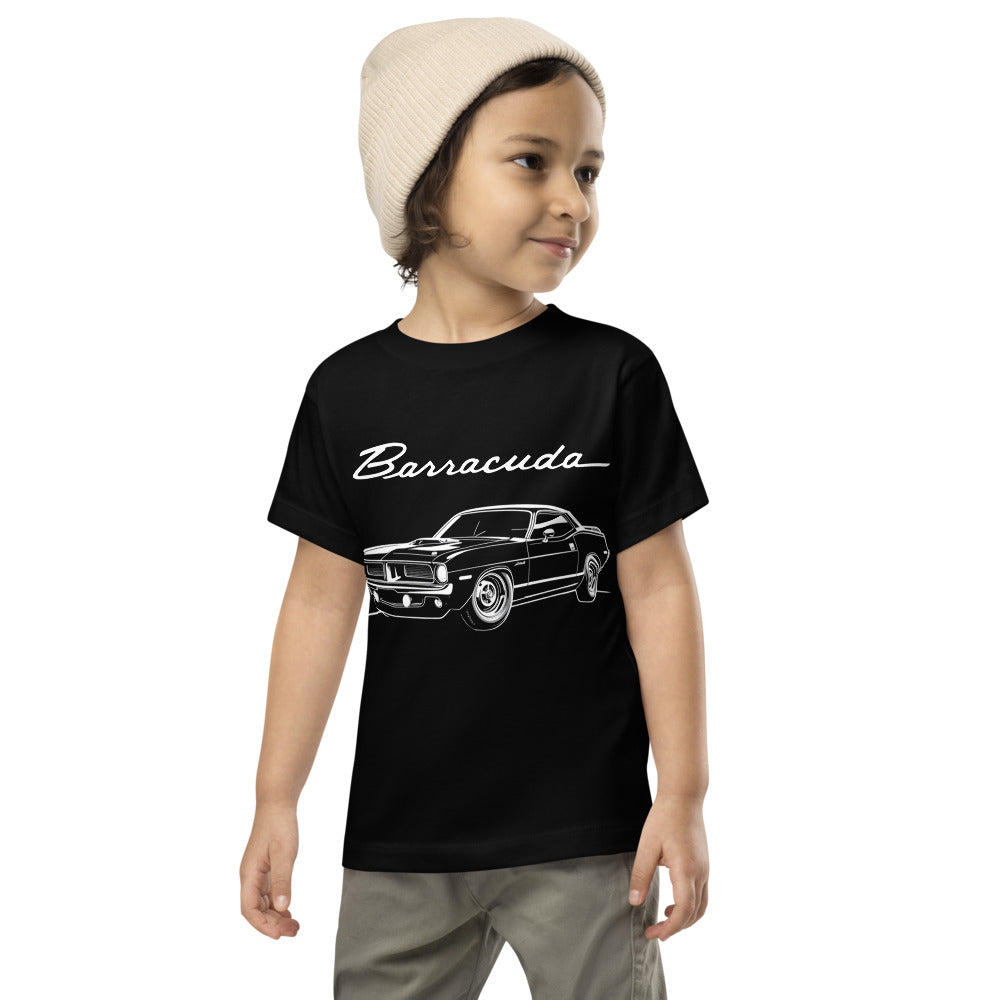 1972 Barracuda black t-shirt for Muscle Car Fans Gearheads 72 Cuda Toddler Short Sleeve Tee