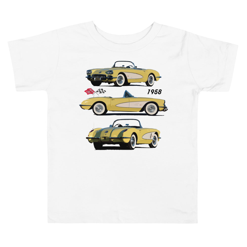 1958 Corvette C1 Panama Yellow and White Antique American Classic Car Art Toddler Short Sleeve Tee