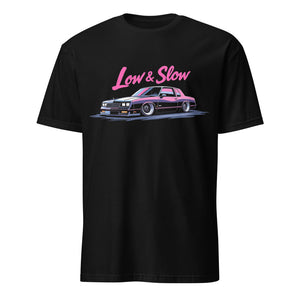 Low and Slow 1980s Chevy Monte Carlo Lowrider Mens T-Shirt for Classic Car Fans