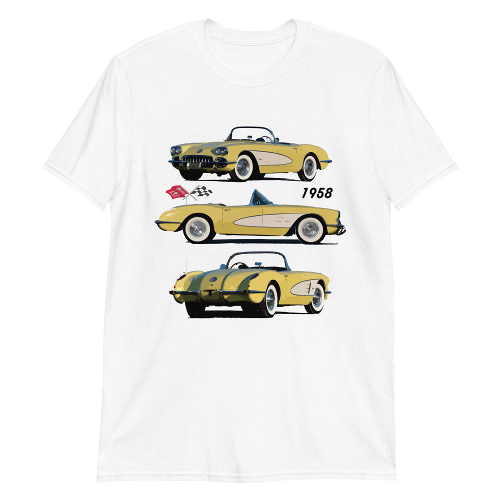 1958 Corvette C1 Panama Yellow and White Antique American Classic Car Art Short-Sleeve Unisex T-Shirt
