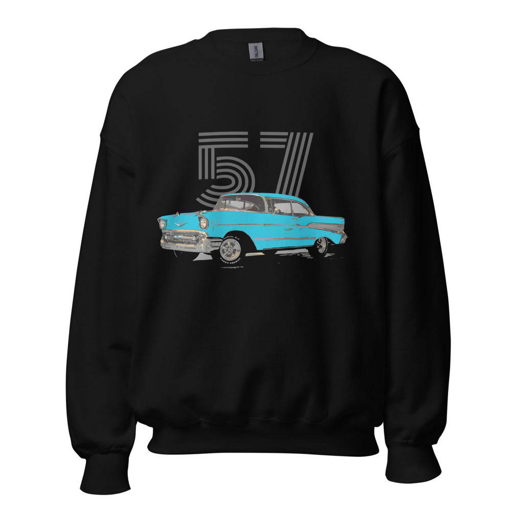 1957 Chevy 57 Bel Air Aqua Teal Antique American Car - Unisex Sweatshirt